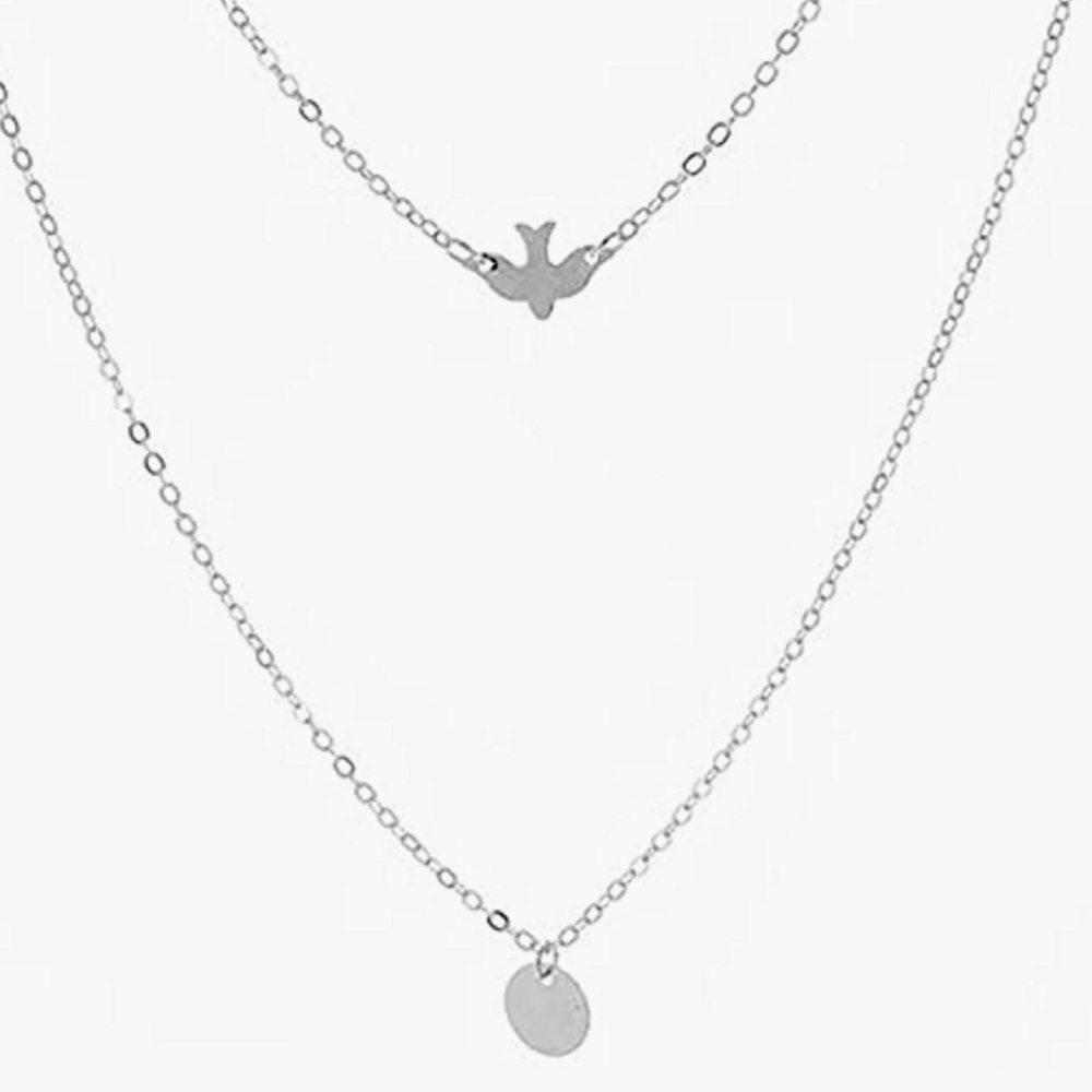 Boho Multi Layer Flying Birds Silver Fashion Metal Disc Pendant Necklace.